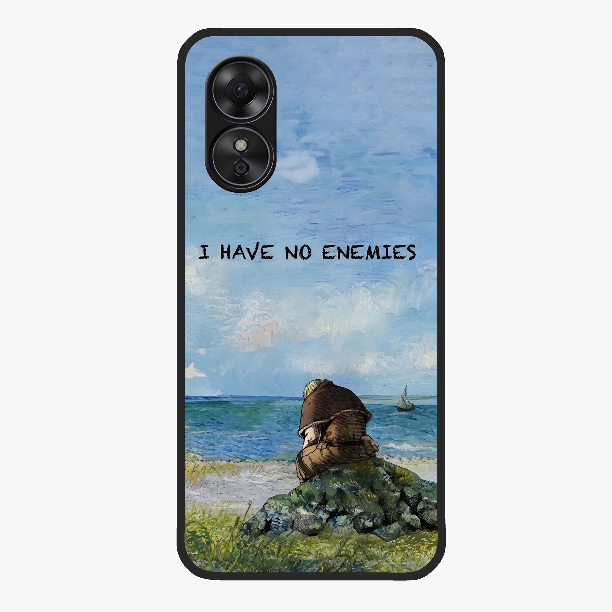 Peace Beyond War Glass Case showing flat back view with symbolic peace themed artwork and glossy glass finish.