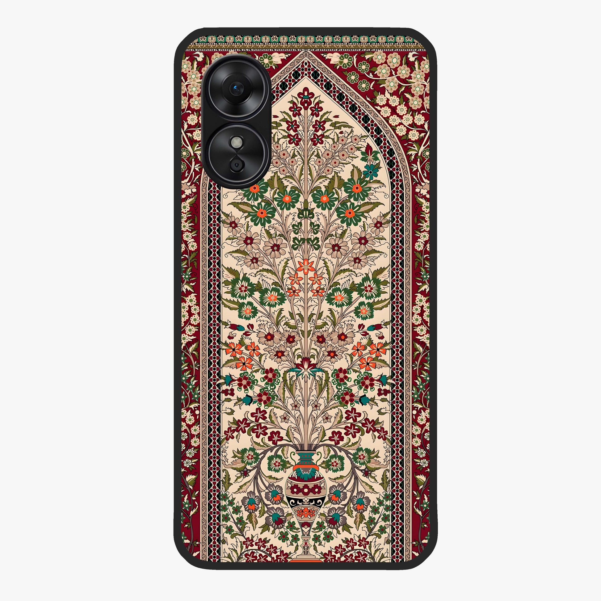 Persian Inspired Glass Case showing flat back view with ornate Persian style pattern artwork and glossy glass finish.