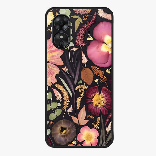Petal Dream Tapestry Glass Case showing flat back view with intricate floral tapestry artwork and glossy glass finish.