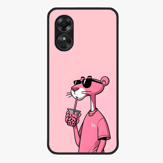 Pink Panther Glass Case showing flat back view with iconic pink panther artwork and glossy glass finish.