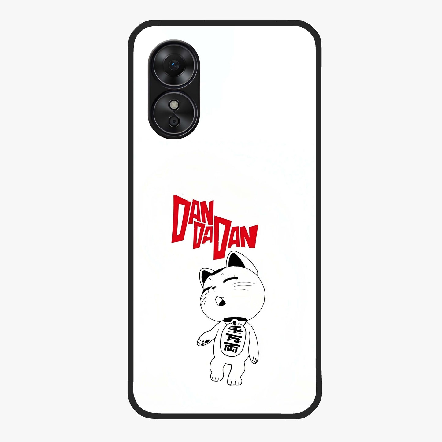 Playful Spirit Charm Glass Case showing flat back view with cheerful charm themed artwork and glossy glass finish.