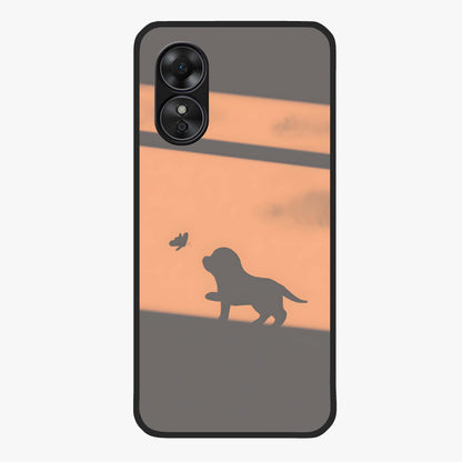 Puppy Shadow Art Glass Case showing flat back view with cute puppy shadow style artwork and glossy glass finish.