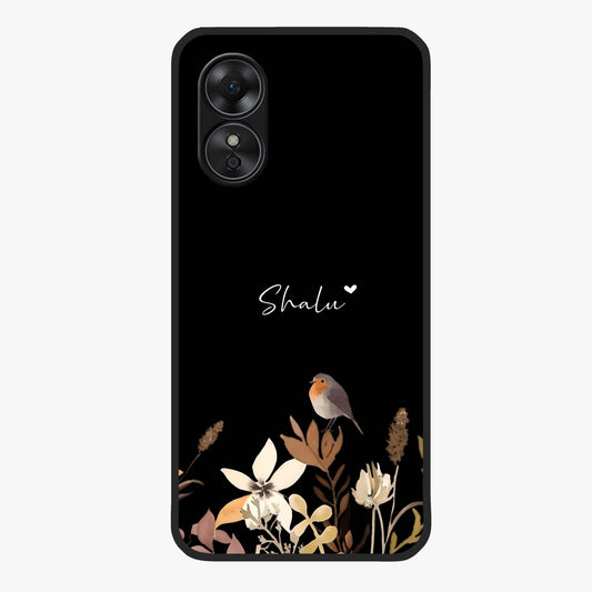 Quiet Garden Tune Custom Name Glass Case showing flat back view with peaceful garden artwork and personalized name design.