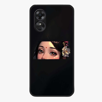 Radha Divine Embrace Glass Case showing flat back view with devotional Radha artwork and glossy glass finish.