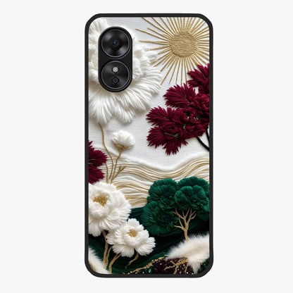 Radiant Bloom Elegance Glass Case showing flat back view with elegant blooming flower artwork and glossy glass finish.