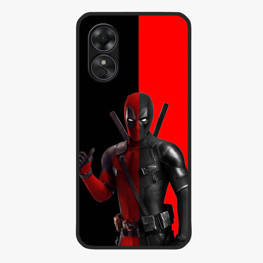 Red & Black Deadpool Theme Glass Case showing flat back view with bold comic inspired artwork and glossy glass finish.