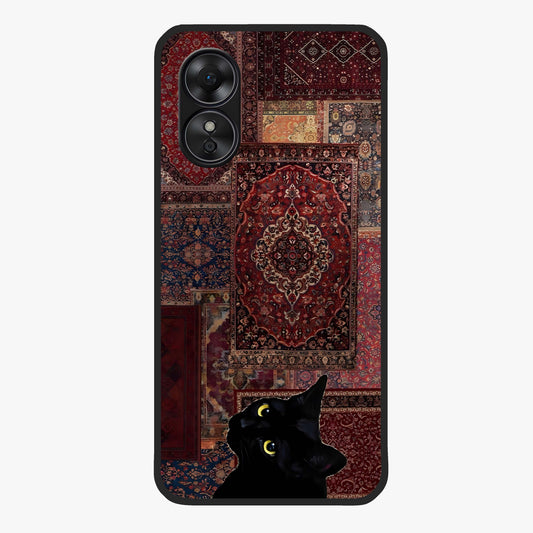 Regal Magic Cat Apple Glass Case showing flat back view with magical cat artwork holding apple and glossy glass finish.
