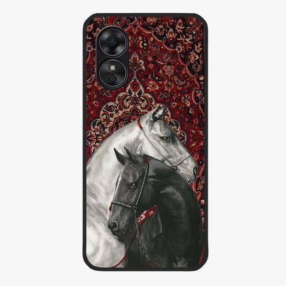 Regal Stallion Tapestry Glass Case showing flat back view with majestic horse tapestry artwork and glossy glass finish.