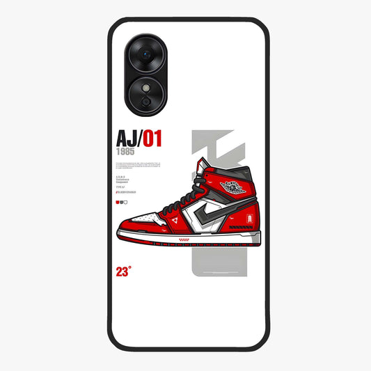 Retro Sneaker Blueprint Glass Case showing flat back view with sneaker blueprint style artwork and glossy glass finish.