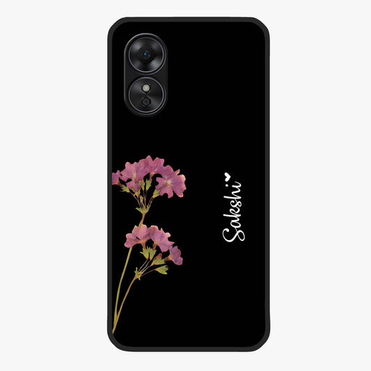 Riching Lavender Flower Custom Name Glass Case showing flat back view with lavender floral artwork and personalized name design.