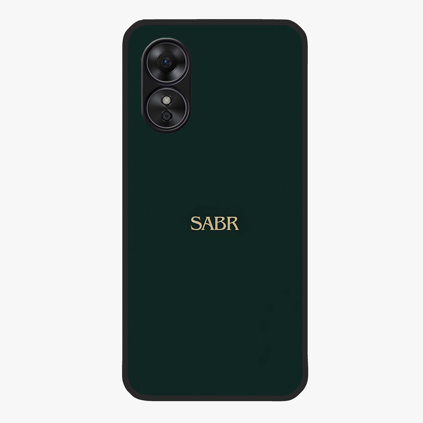 Sabr Minimal Patience Glass Case showing flat back view with minimalist typography artwork and glossy glass finish.