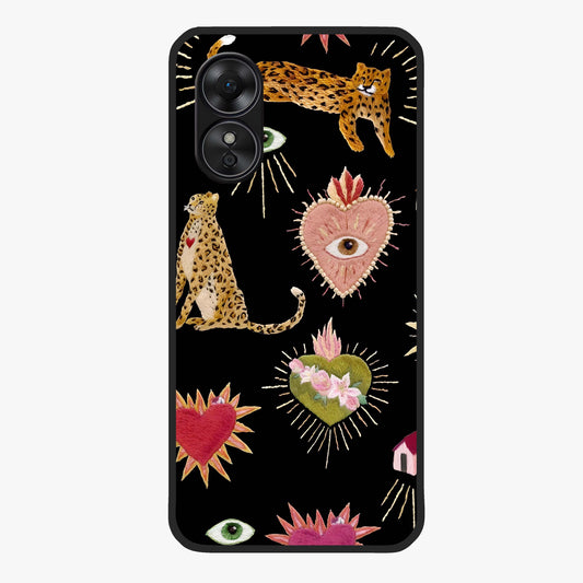 Sacred Jungle Heart Glass Case showing flat back view with jungle inspired heart artwork and glossy glass finish.