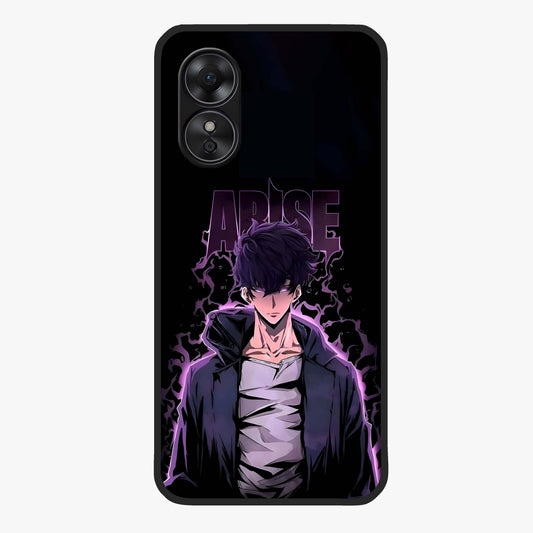 Shadow Monarch Awakening Glass Case showing flat back view with powerful dark monarch themed artwork and glossy glass finish.