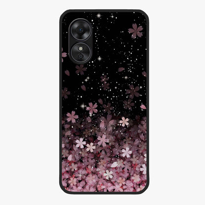 Small Starry Flowers Glass Case showing flat back view with delicate starry floral artwork and glossy glass finish.