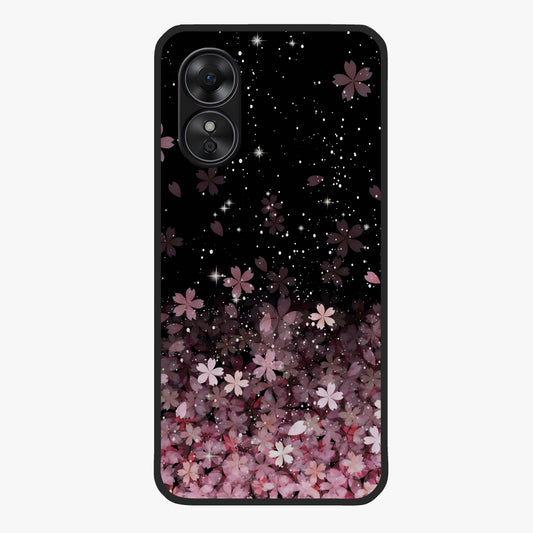 Small Starry Flowers Glass Case showing flat back view with delicate starry floral artwork and glossy glass finish.