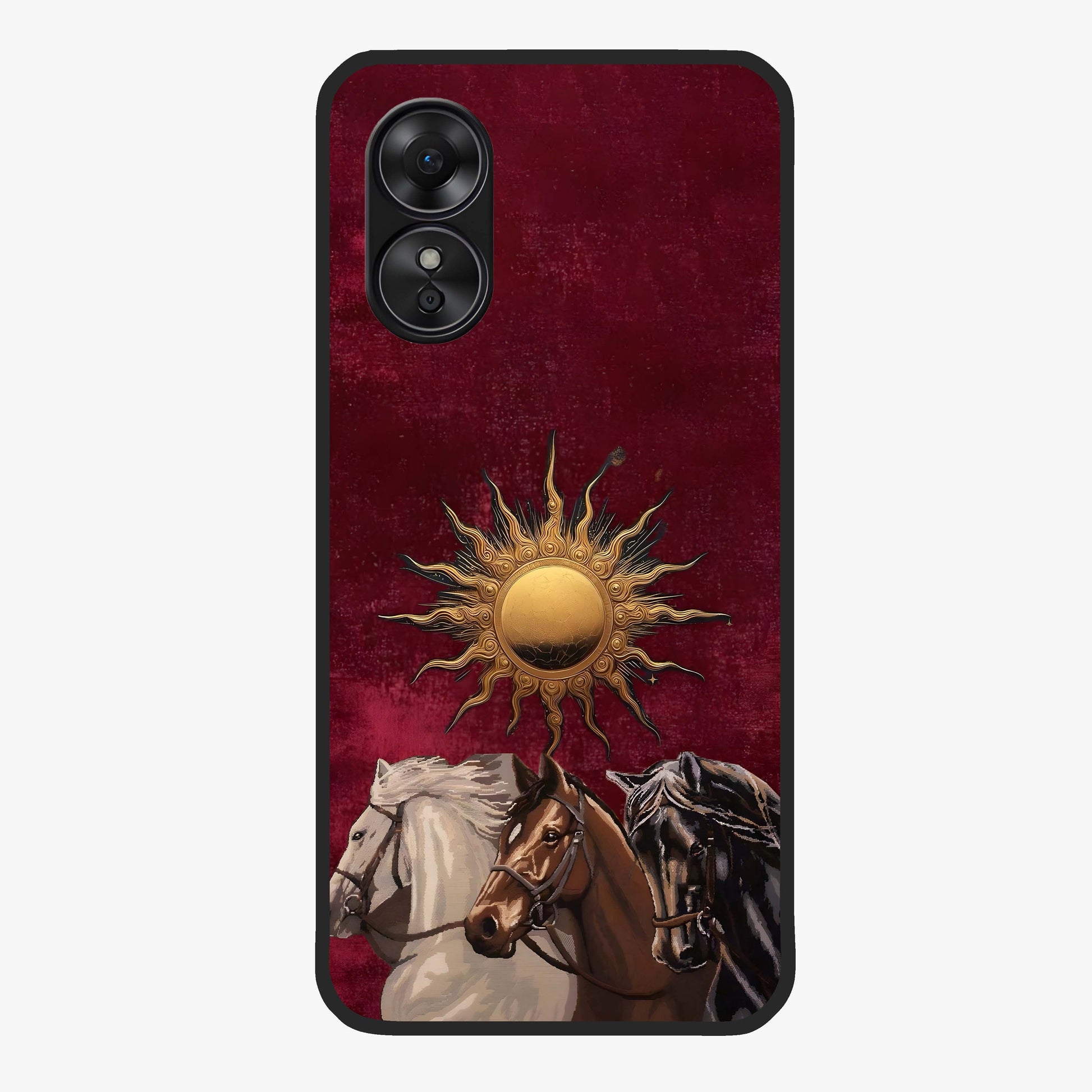 Solar Riders Glass Case showing flat back view with dynamic rider themed artwork and glossy glass finish.
