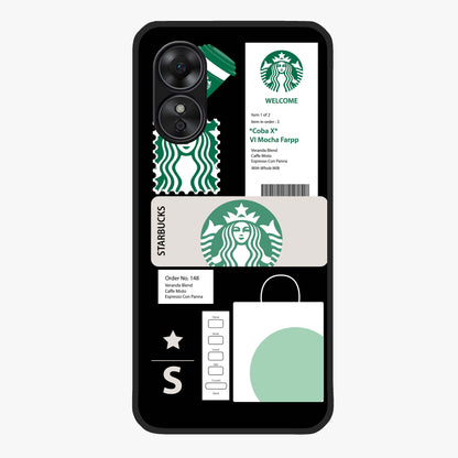 Starbucks Mocha Glass Case showing flat back view with coffee inspired artwork and glossy glass finish.