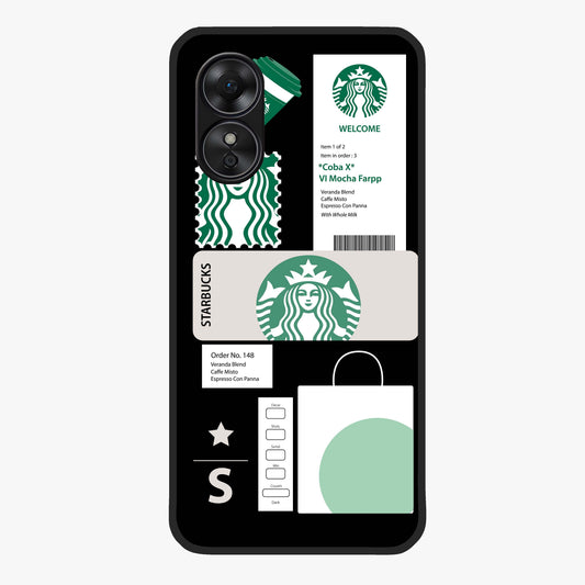 Starbucks Mocha Glass Case showing flat back view with coffee inspired artwork and glossy glass finish.