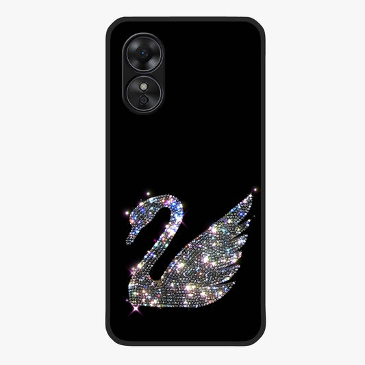 Starlit Swan Grace Glass Case showing flat back view with graceful swan artwork under starry sky and glossy glass finish.