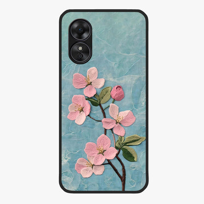 Threaded Blossom Breeze Glass Case showing flat back view with delicate blossom artwork and glossy glass finish.