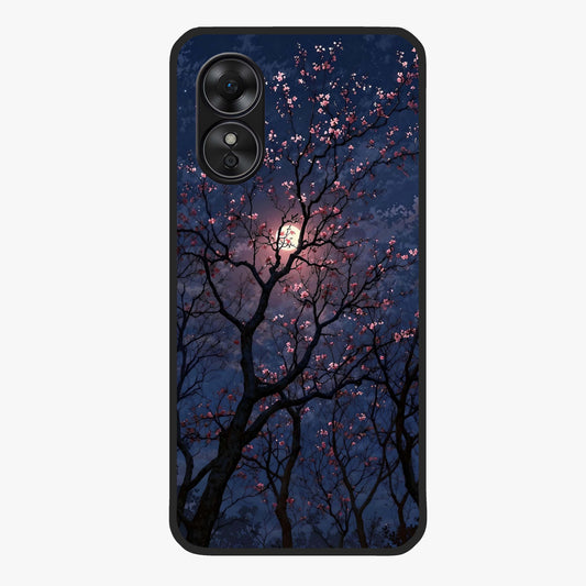 Twilight Sakura Serenade Glass Case showing flat back view with cherry blossom artwork at twilight and glossy glass finish.
