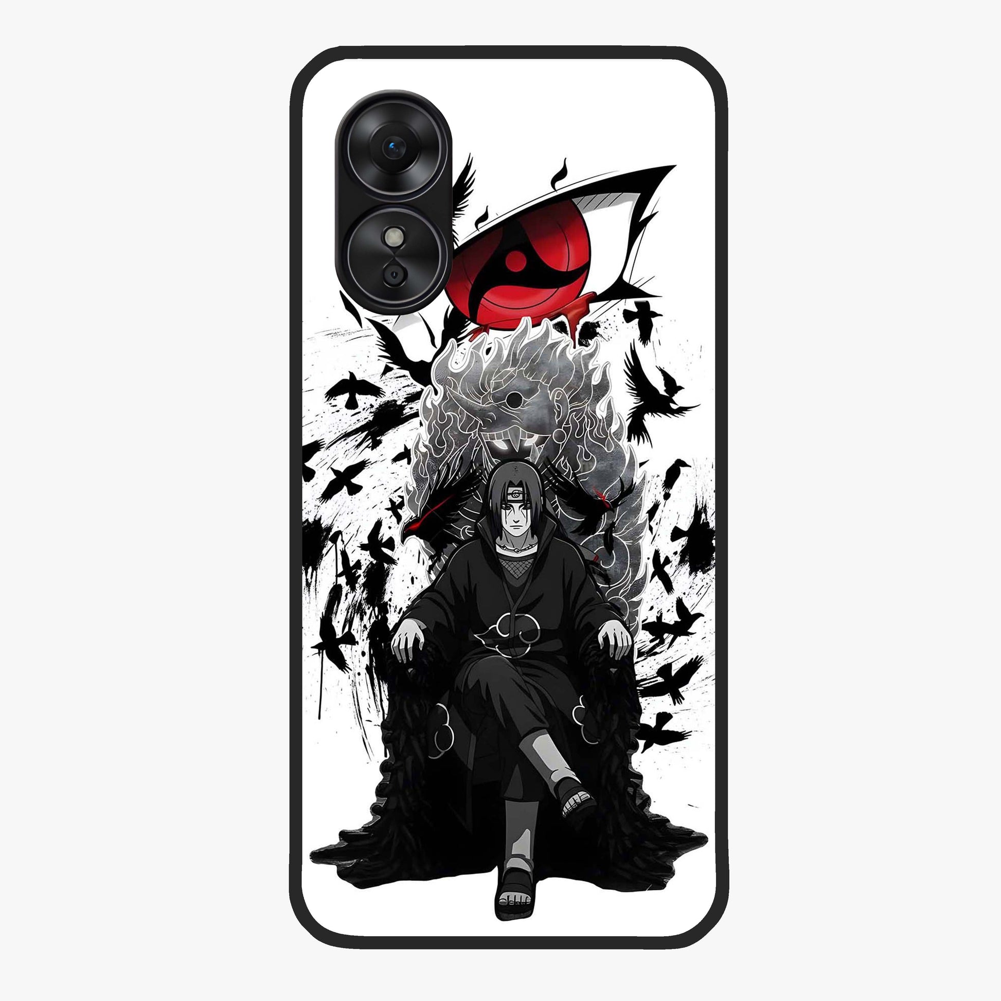 Uchiha Shadow Throne Glass Case showing flat back view with cosmic underwater themed artwork and glossy glass finish.