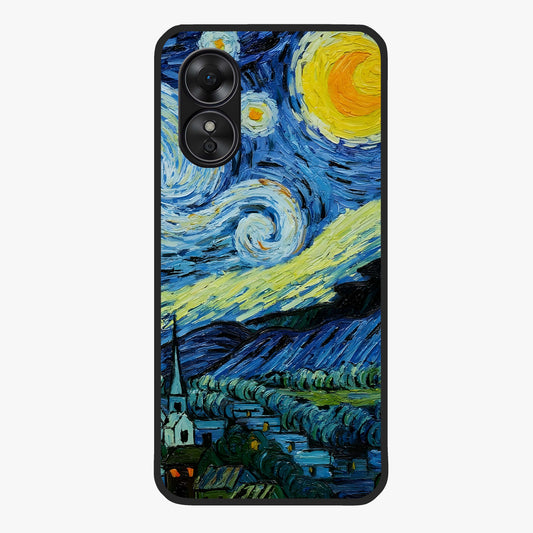 Van Gogh Art Glass Case showing flat back view with classic painterly artwork inspired by Van Gogh style and glossy glass finish.