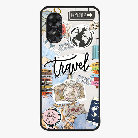 Wanderlust Journal Glass Case showing flat back view with travel inspired artwork and glossy glass finish.