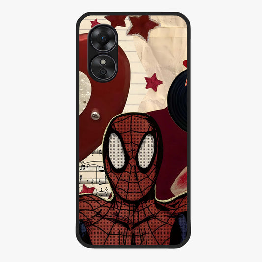 Web Warrior Vibes Glass Case showing flat back view with superhero inspired web themed artwork and glossy glass finish.