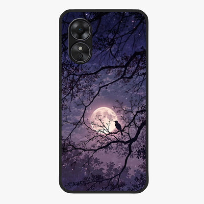 Whispering Moon Silence Glass Case showing flat back view with serene moon themed artwork and glossy glass finish.