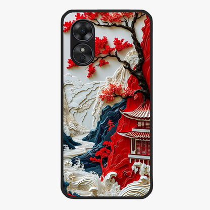 Whispers Of Sakura Waves Glass Case showing flat back view with cherry blossom wave artwork and glossy glass finish.