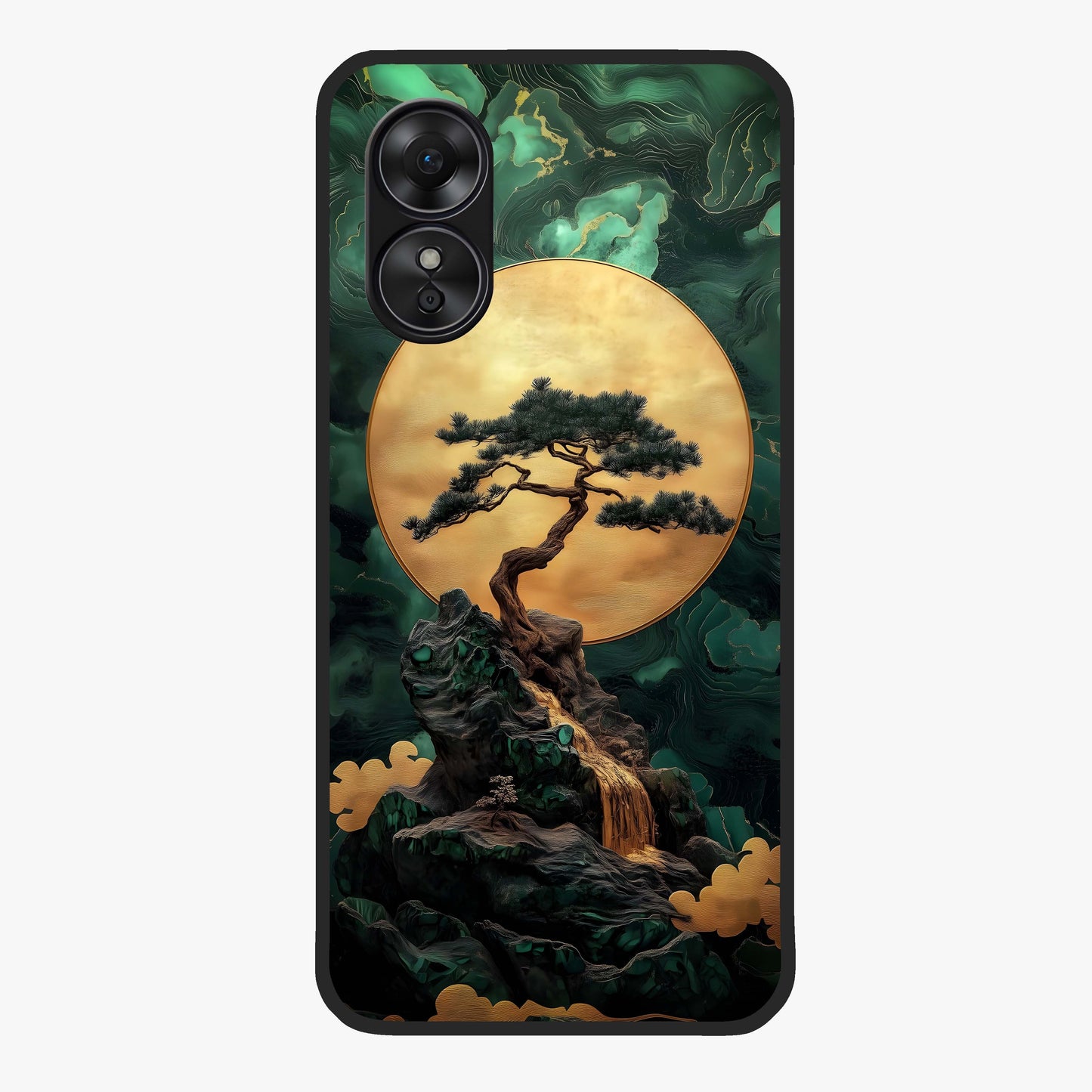 Zen Moon Rise Glass Case showing flat back view with calm moonrise artwork and glossy glass finish.