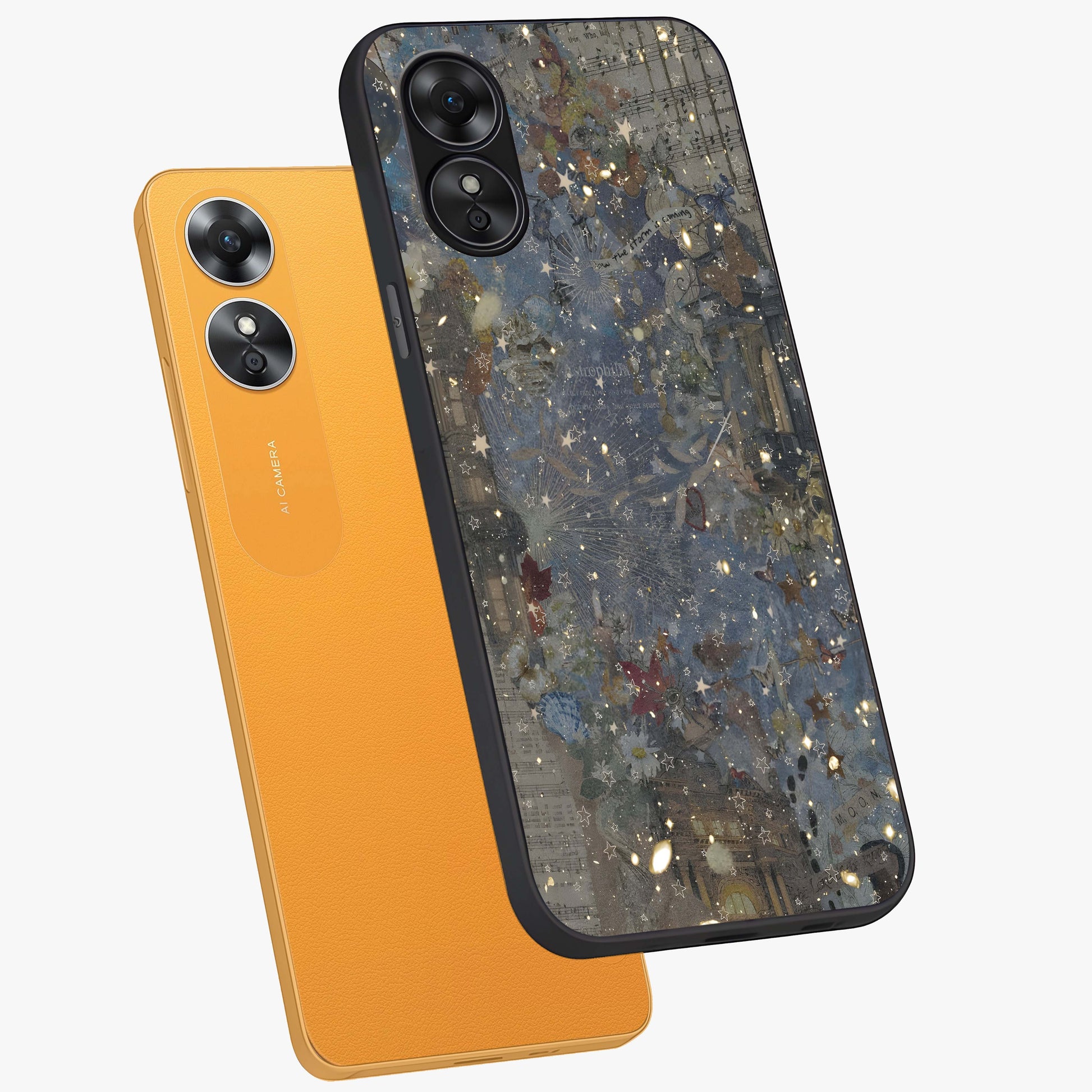 Aesthetic Astrolophia Glass Case displayed in angled mockup highlighting artistic aesthetic elements and smooth glass surface.