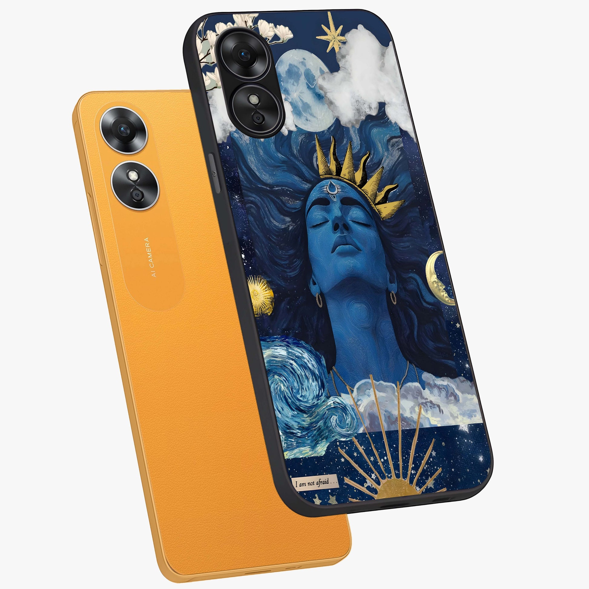 Aesthetic Lord Shiva Glass Case displayed in angled mockup highlighting spiritual Shiva illustration and sacred aesthetic design.