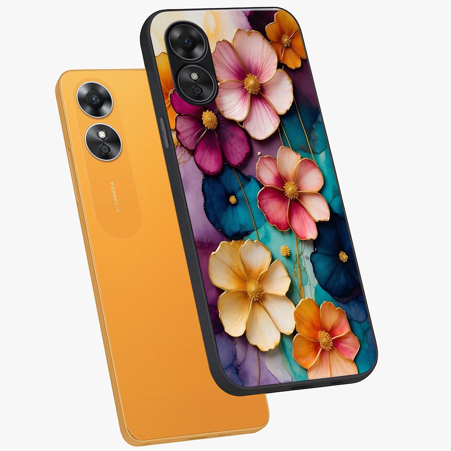 Artlyn Grace Flower Pattern Glass Case displayed in angled mockup highlighting delicate flower pattern design and smooth glass surface.