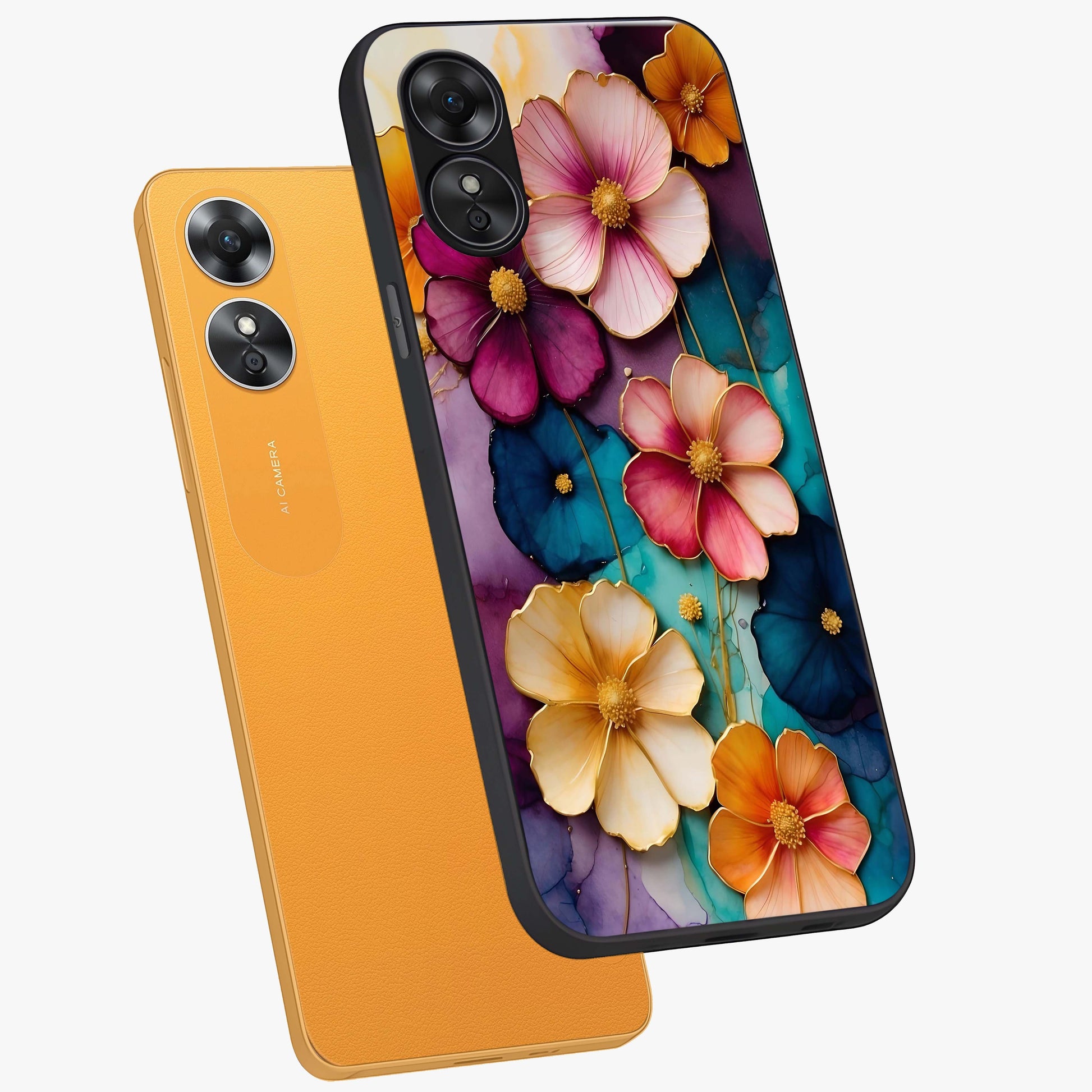 Artlyn Grace Flower Pattern Glass Case displayed in angled mockup highlighting delicate flower pattern design and smooth glass surface.