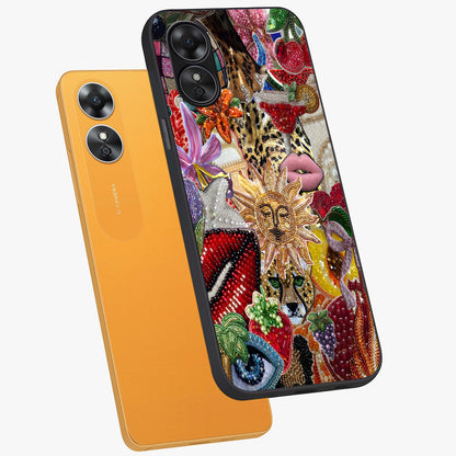 Beaded Fashion Jungle Glass Case displayed in angled mockup highlighting colorful fashion bead design and artistic pattern.
