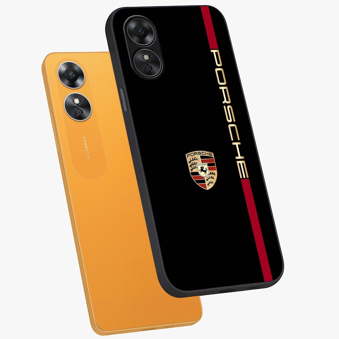 Black Minimal Porsche Glass Case displayed in angled mockup highlighting modern minimal car illustration and clean aesthetic design.