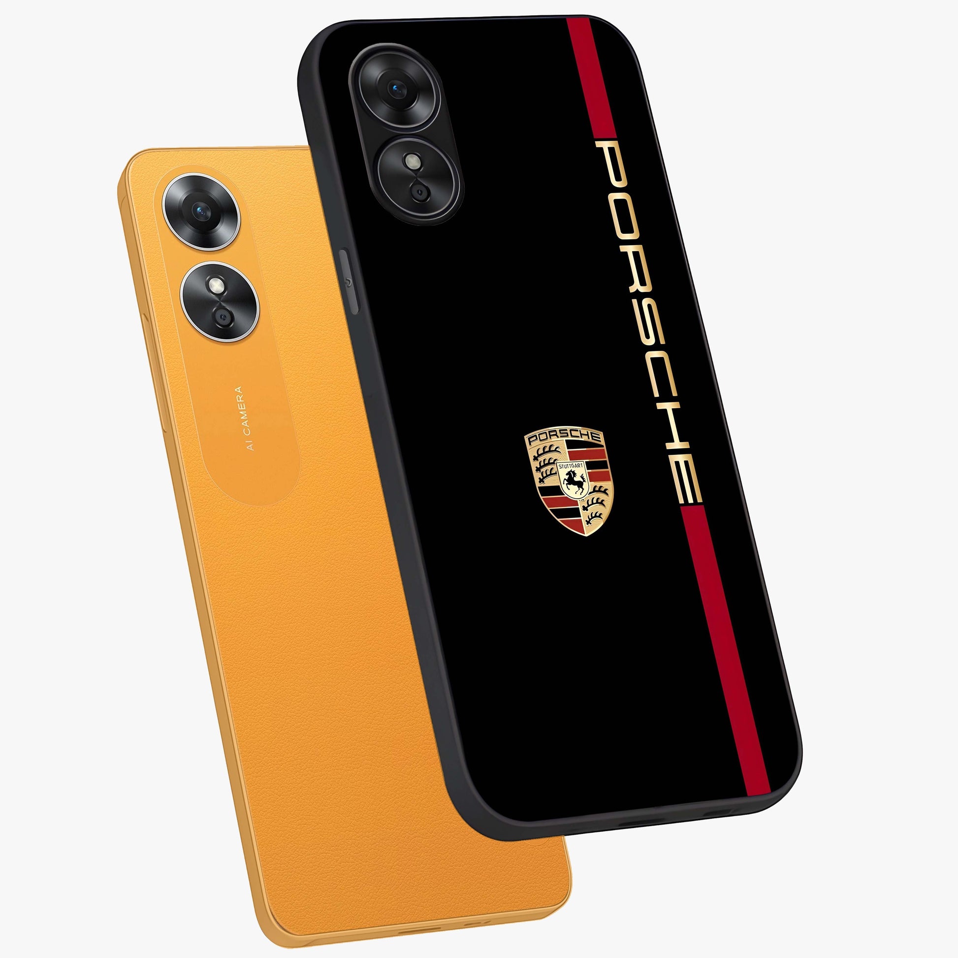 Black Minimal Porsche Glass Case displayed in angled mockup highlighting modern minimal car illustration and clean aesthetic design.