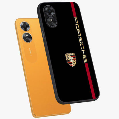 Black Minimal Porsche Glass Case displayed in angled mockup highlighting modern minimal car illustration and clean aesthetic design.