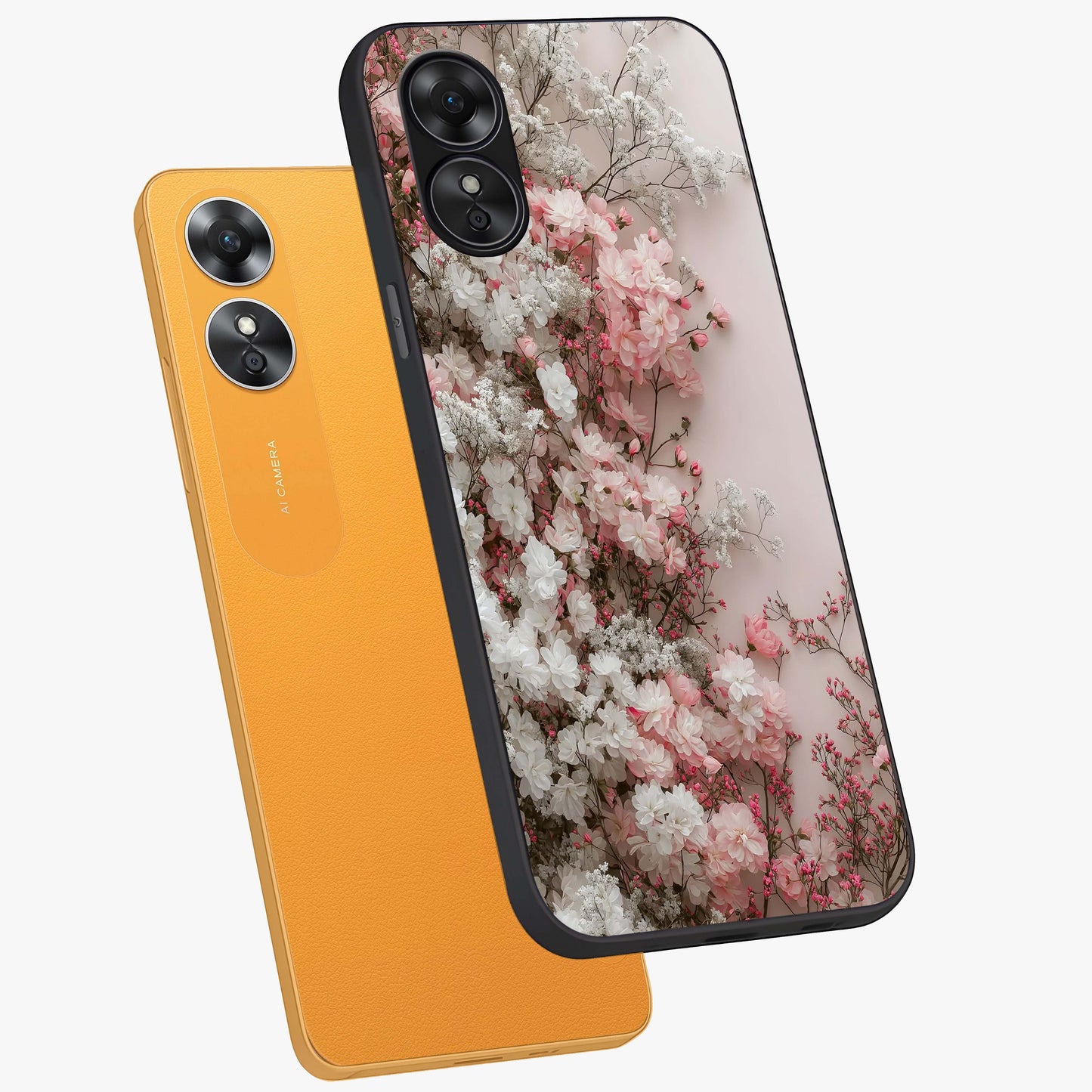 Blush Blossom Cloud Glass Case displayed in angled mockup highlighting soft cloud and blossom design with pastel aesthetic.