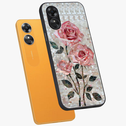 Blush Mosaic Bloom Glass Case displayed in angled mockup highlighting artistic mosaic flower pattern with aesthetic design.