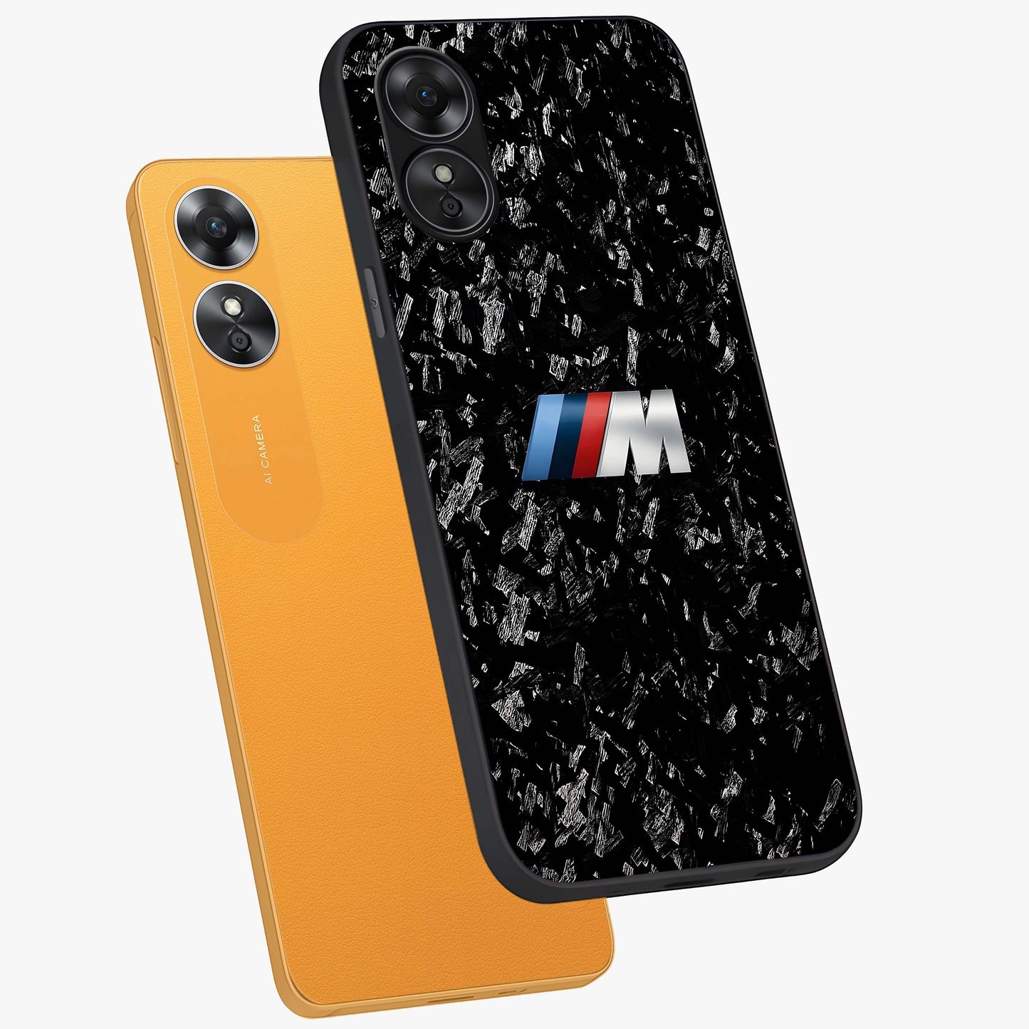 Carbon Speed Mark Glass Case displayed in angled mockup highlighting racing inspired carbon design and sleek aesthetic style.