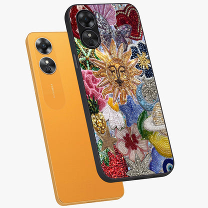 Celestial Floral and Playful Glass Case displayed in angled mockup highlighting playful floral design with dreamy celestial elements.