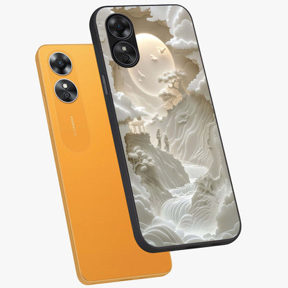 Celestial Origami Glass Case displayed in angled mockup highlighting geometric origami design with cosmic aesthetic theme.