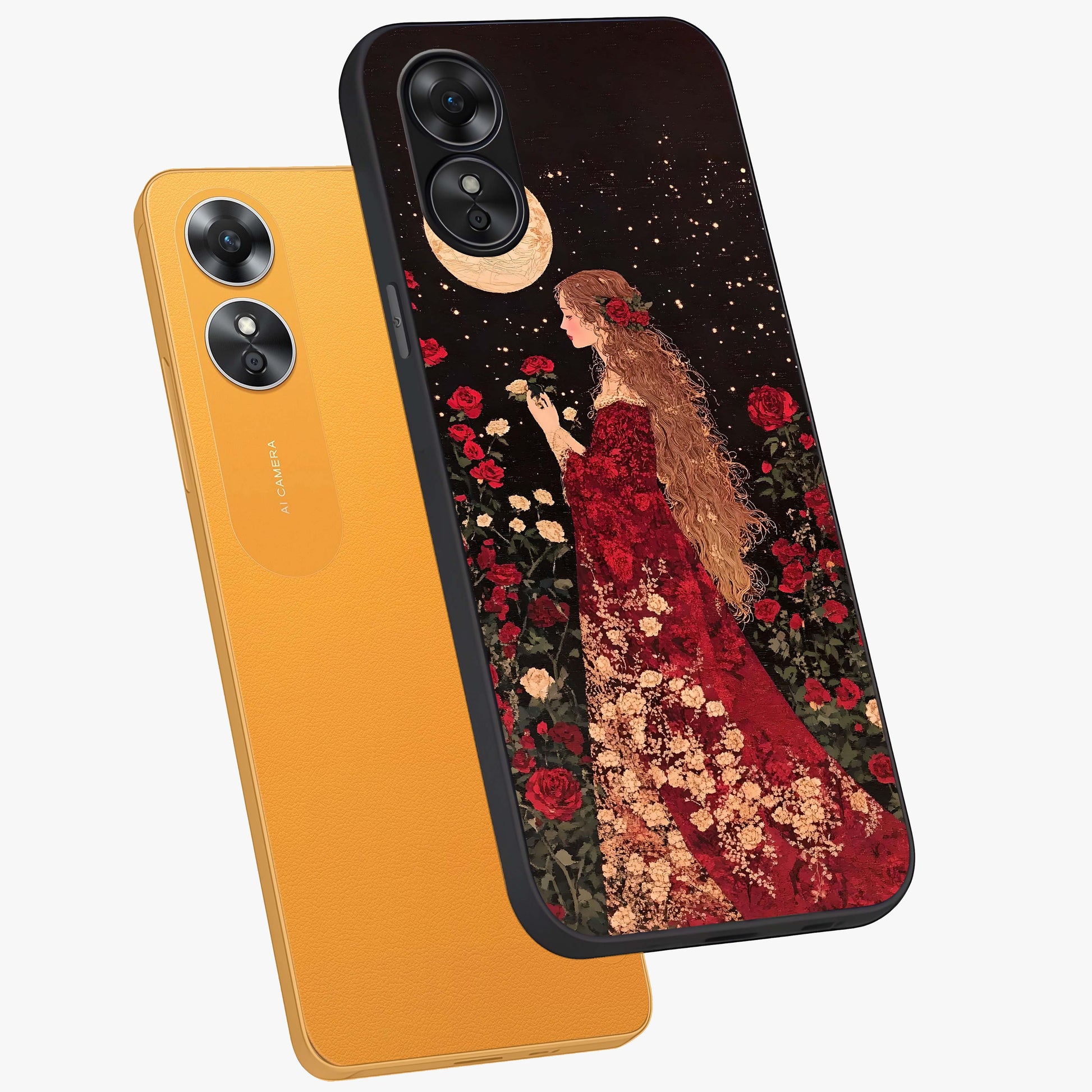 Crimson Dreams Glass Case displayed in angled mockup highlighting soft crimson aesthetic design with artistic theme.