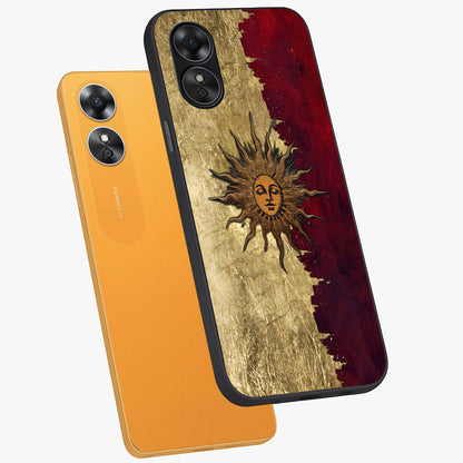 Crimson Sun Majesty Glass Case displayed in angled mockup highlighting majestic crimson sun design with bold aesthetic style.