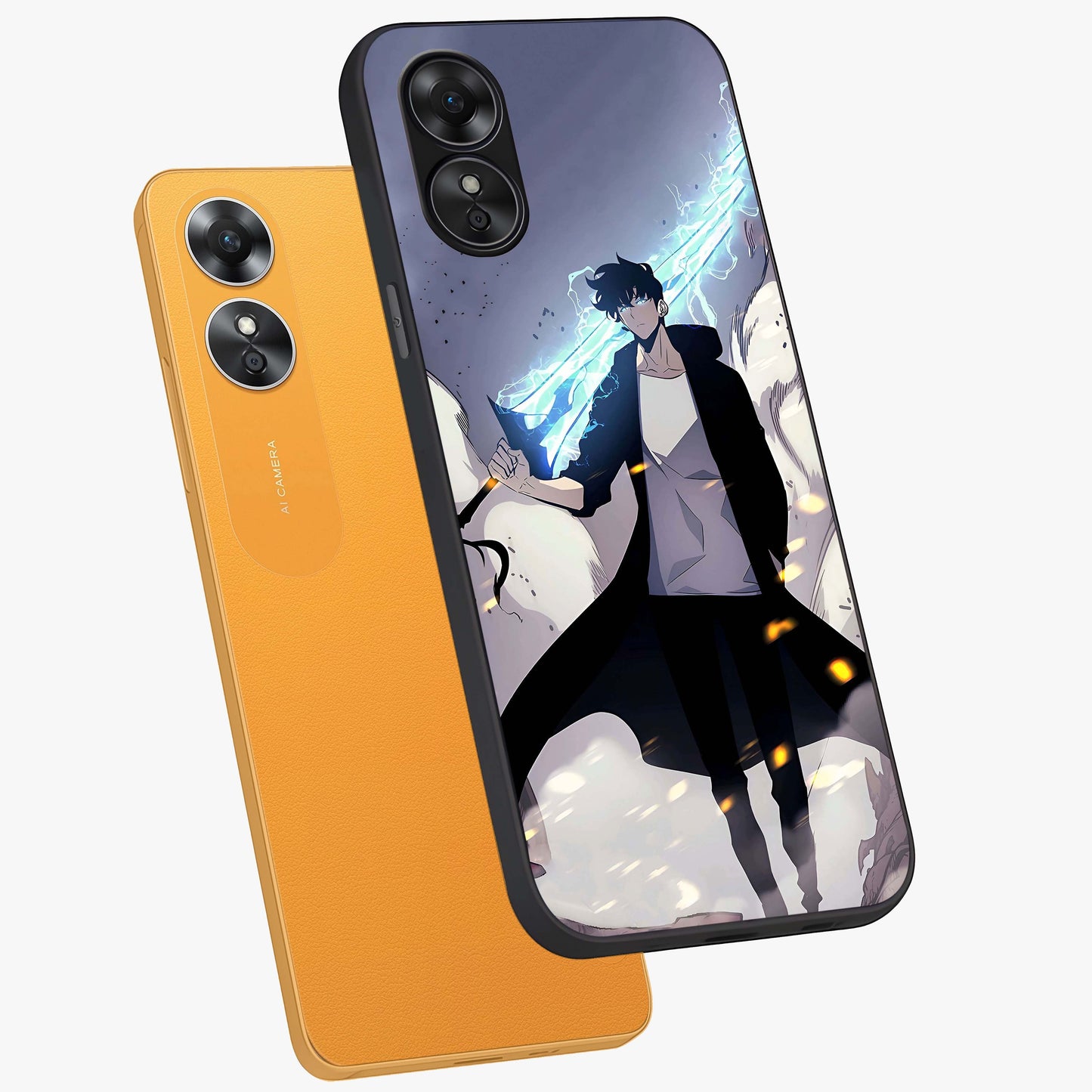 Dark Lightning Anime Warrior Glass Case displayed in angled mockup highlighting powerful lightning themed anime illustration.