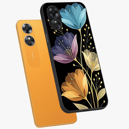 Delicate Multicolor Flowers Glass Case displayed in angled mockup highlighting colorful flower pattern with soft aesthetic style.