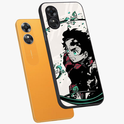 Demon Slayer Glass Case displayed in angled mockup highlighting dramatic anime character design with action aesthetic.
